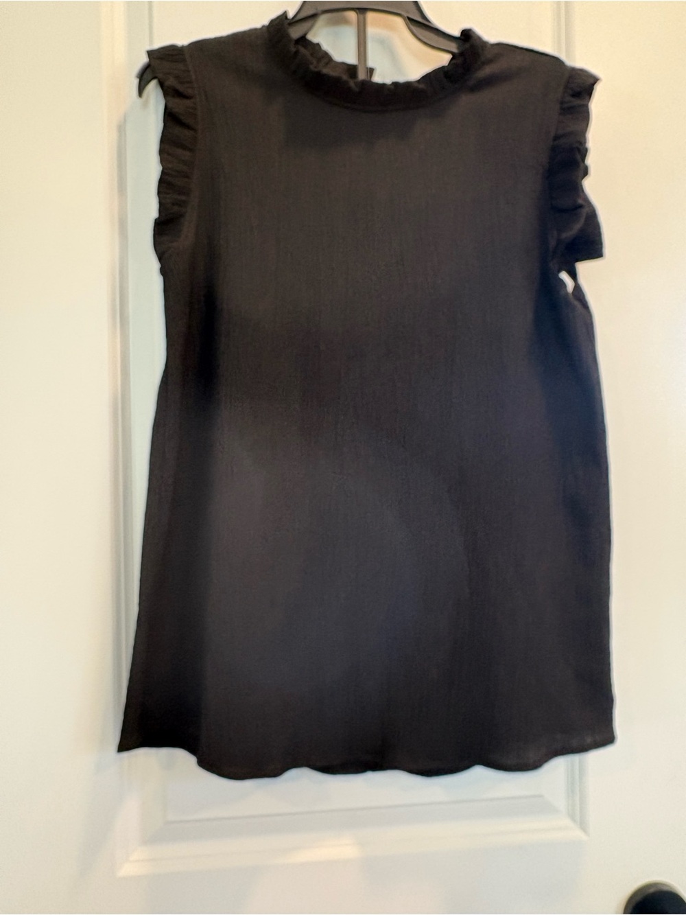 Sleeveless Black Ruffle-Neck Women's Blouse
